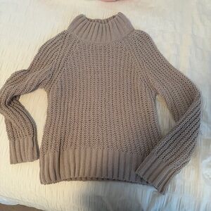 Cozy Tan Knit Turtleneck Sweater